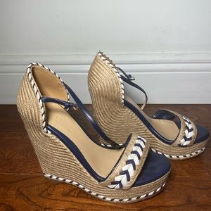 Gucci Navy Blue White Tiffany Wedges Size 36 1/2 36.5